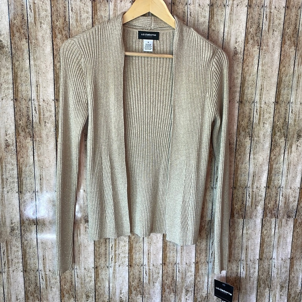 Liz Claiborne gold cardigan. No buttons. NWT. Small